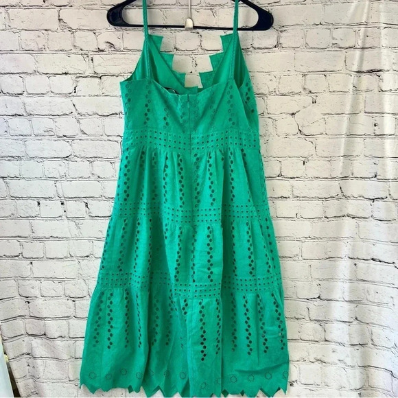 Kobi Halperin Green Eyelet Tiered Midi Cotton Dress V-Neck‎ Sleeveless Medium - Picture 9 of 15